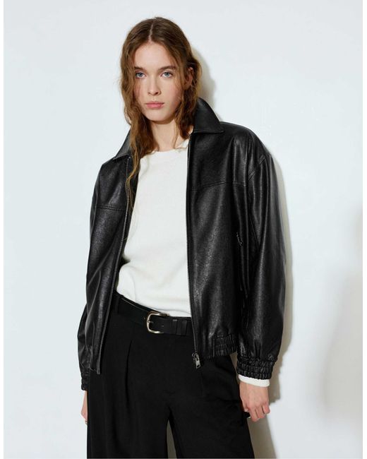 Pull&Bear Black – e bomberjacke aus kunstleder