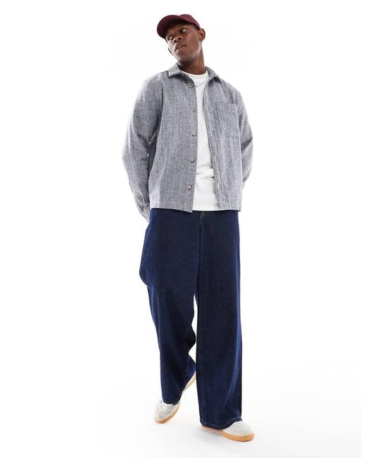 ASOS Overshirt Met Visgraatmotief En Patch-Zak in het Gray voor heren