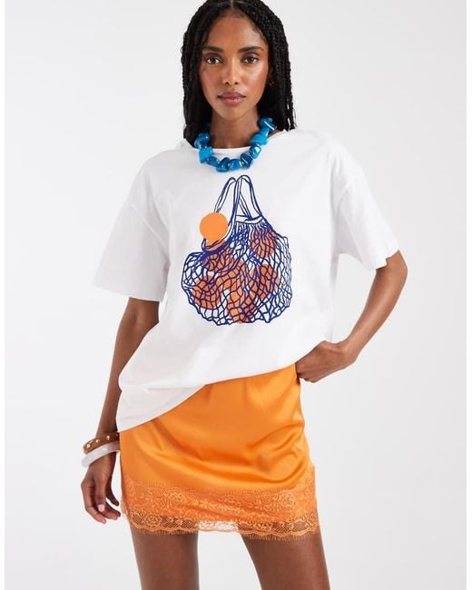 Pieces White Oversized Shopping Bag Graphic T-shirt