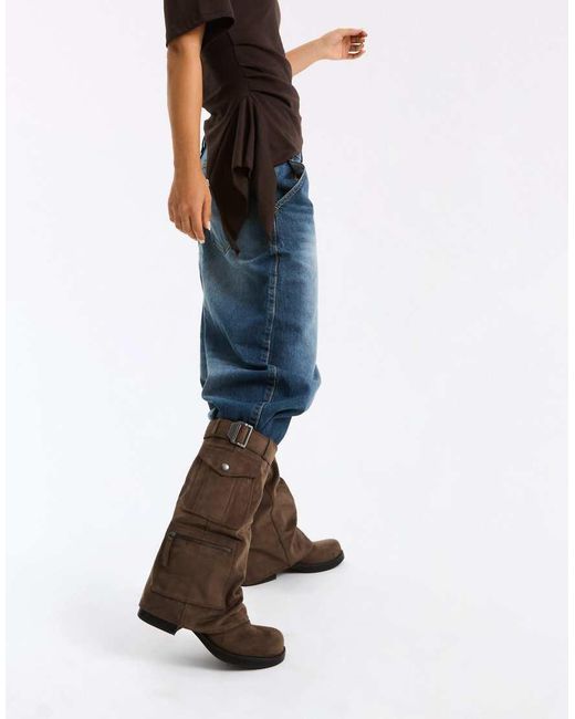 Bershka Brown Pockets Trouser-Flat Boots