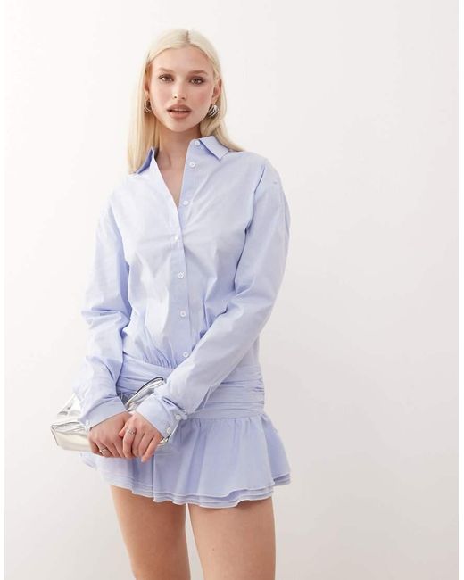 Lioness Blue Girls Button Front Cinched Waistband Mini Shirt Dress