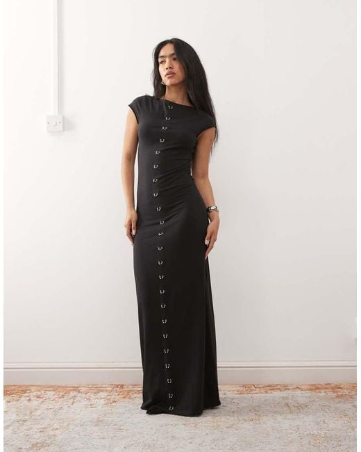 Weekday Black Jersey Maxi Dress With Piercing Detail