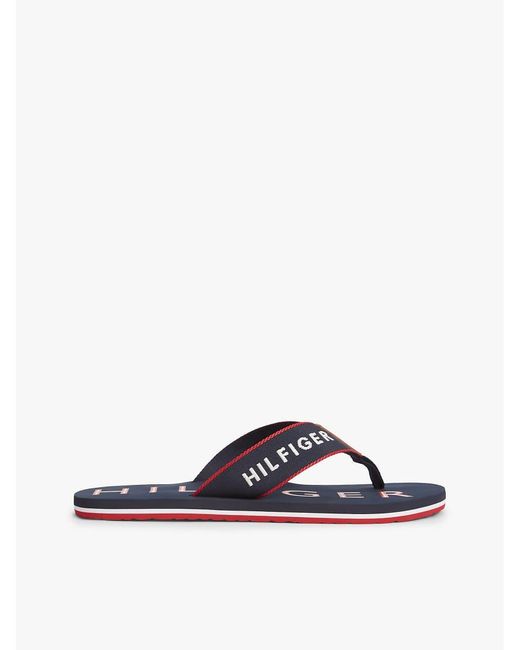 Tommy Hilfiger White Logo Embroidery Webbing Strap Flip-Flops for men