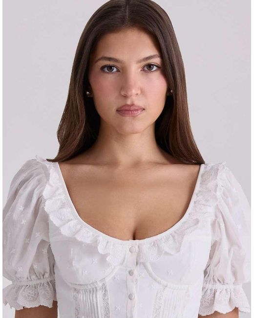 House Of Cb Blue Bella Broderie Anglais Babydoll Top