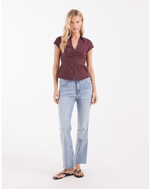 Hollister Purple Fitted Short Sleeve Hook And Eye Shirt
