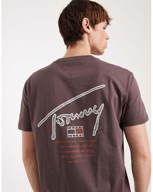 Tommy Hilfiger Brown Regular Signature Detail Back Print T-shirt for men