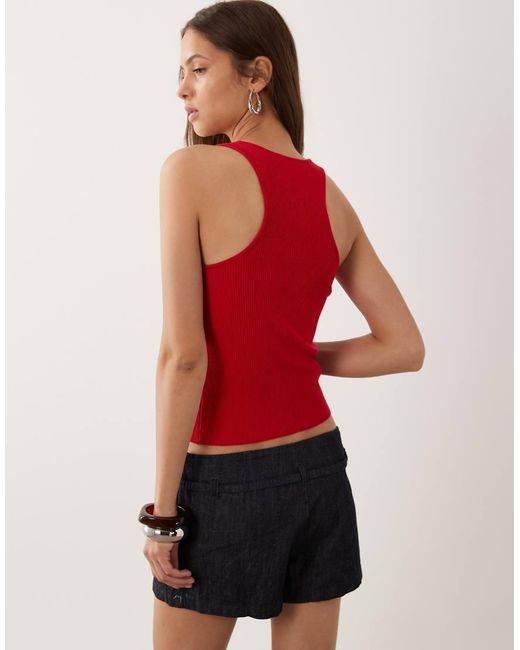 Mango Red Scoop Neck Sleeveless Top