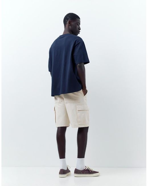 Pull&Bear Blue Baggy Cargo Bermuda Shorts for men