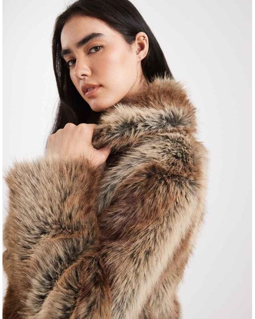 ASOS Natural Shawl Collar Faux Fur Jacket