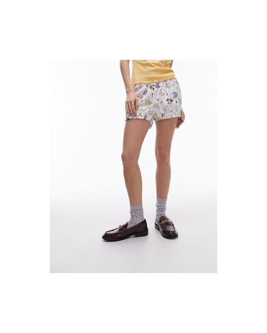 TOPSHOP White Floral Bloomer Shorts