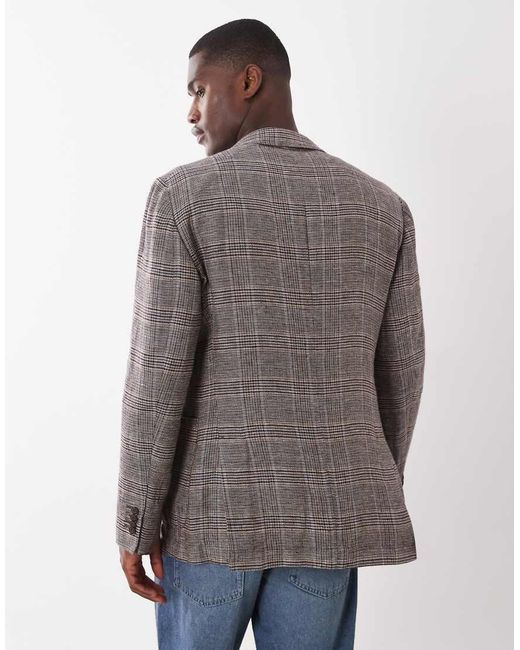 Mango Gray Nella 100% Linen Checked Blazer for men