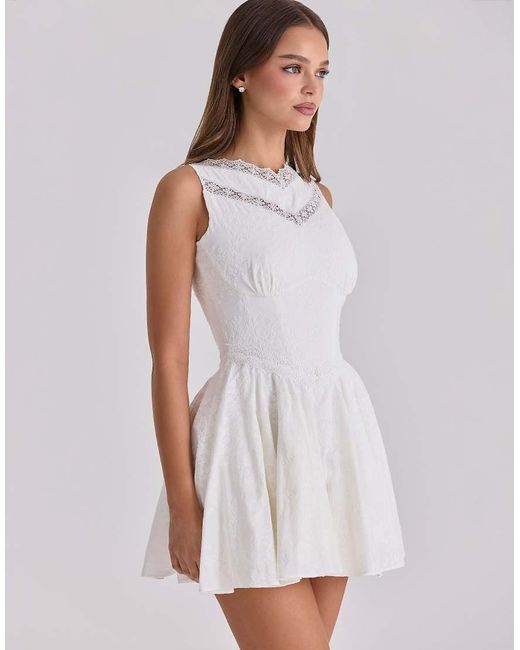 House Of Cb White Scarlett Embroidered Cotton Lace Trim Mini Dress