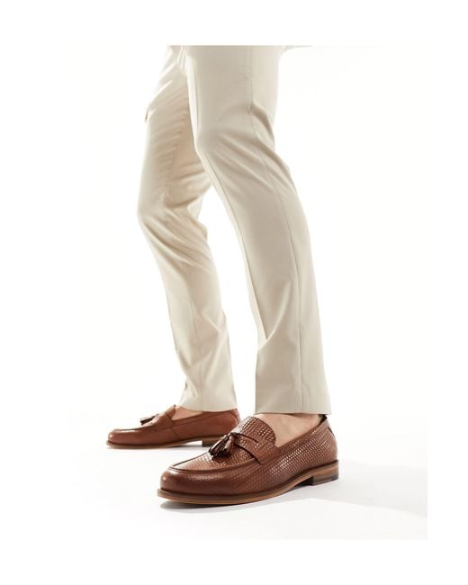 Torbole - mocassins en cuir estampé aspect tressé avec pampilles - fauve Walk London pour homme en coloris Brown