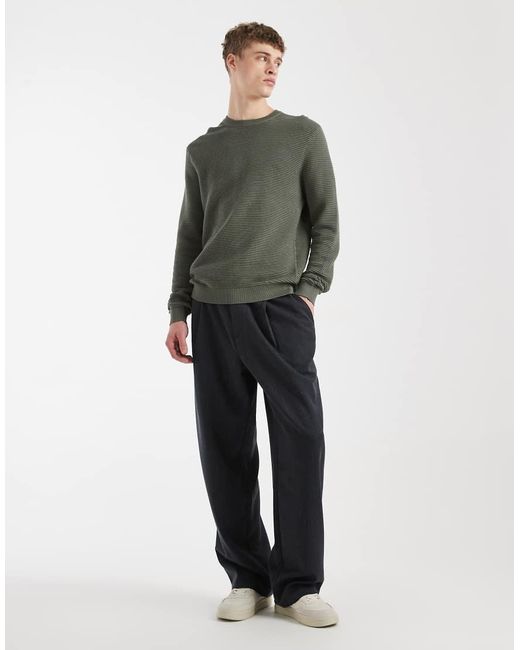 Only & Sons Gray Crew Neck Ribbed Sweatshirt for men