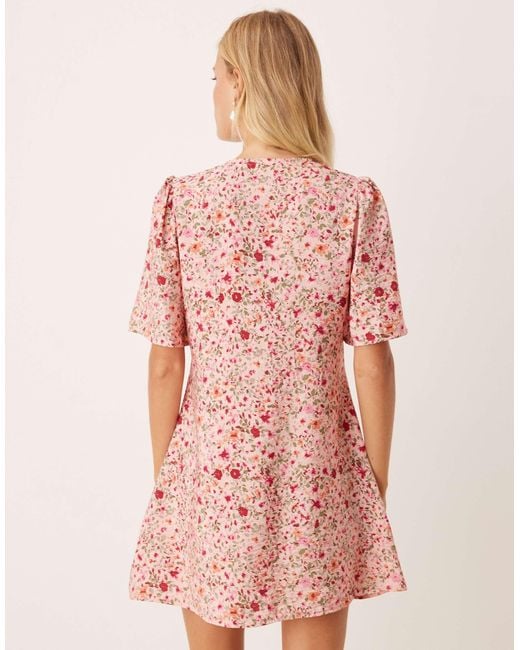 Jdy Pink Short Sleeve Flower Print Mini Dress