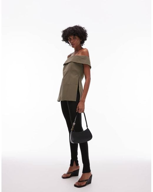 Top Estructurado De Corte Alargado Con Escote Bardot De -Verde Mango de color Black