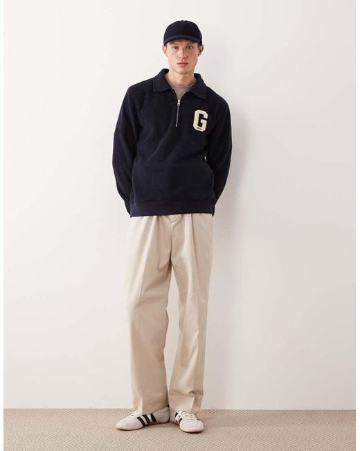 Gant Blue Half Zip Fleece Sweater With Varsity G Logo for men