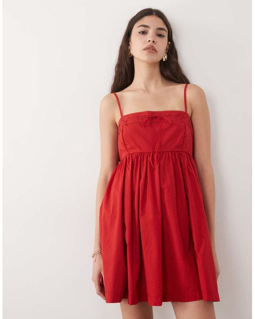 Abercrombie & Fitch Red Strappy Square Neck Babydoll Mini Dress