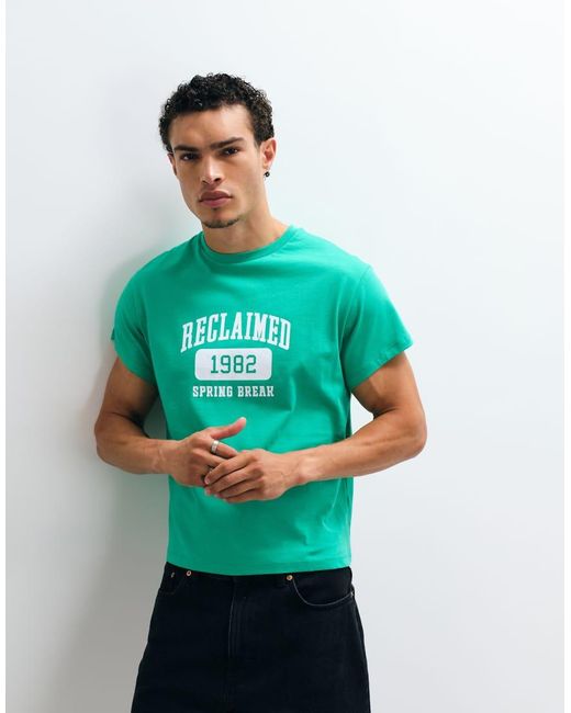 Reclaimed Vintage Green Collegiate Cropped Boxy T-Shirt for men