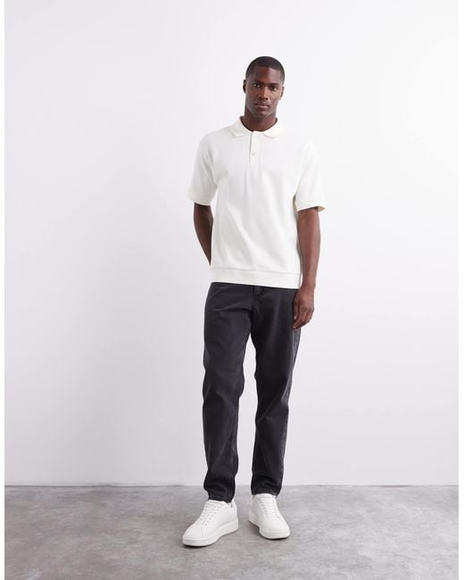 ARKET Gray Textured Jersey Short Sleeve Polo Shirt for men