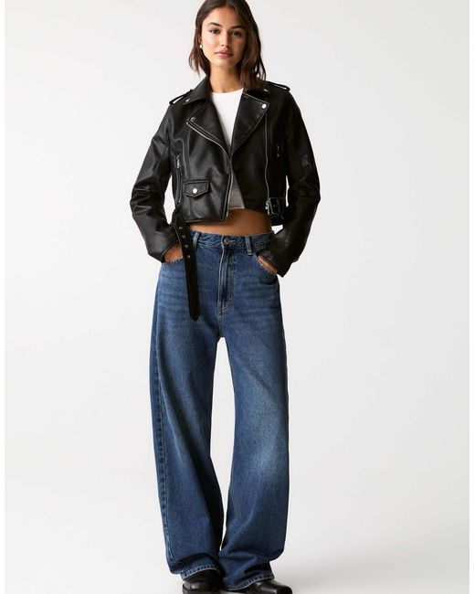 Pull&Bear Black – e bikerjacke aus lederimitat