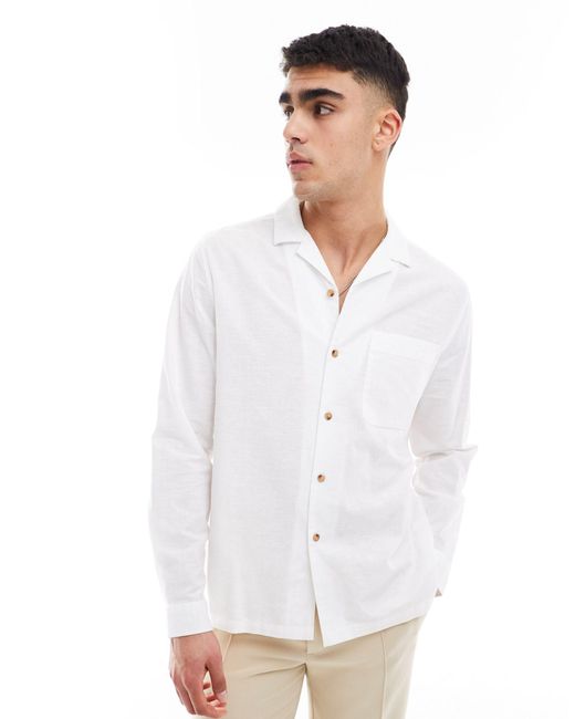 Bershka White Boxy Fit Long Sleeve Shirt for men