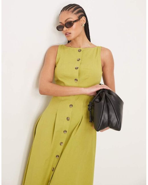 ASOS Green Asos Design Tall Slash Neck Button Down Waistcoat Maxi Dress