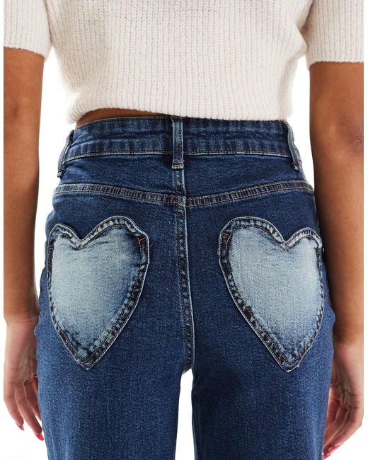 Miss Selfridge Blue Heart Pocket Straight Leg Jean