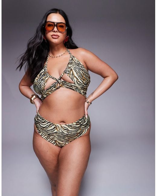 ASOS Black Asos design curve – gia – bikinioberteil mit animal-print, schlüsselloch-detail und überkreuztem ausschnitt