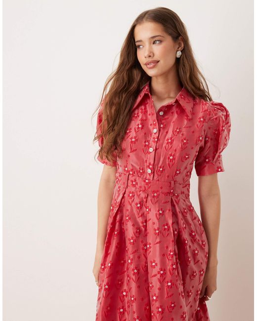 Sister Jane Red Flower Embellished Shirt Midaxi Dress for men