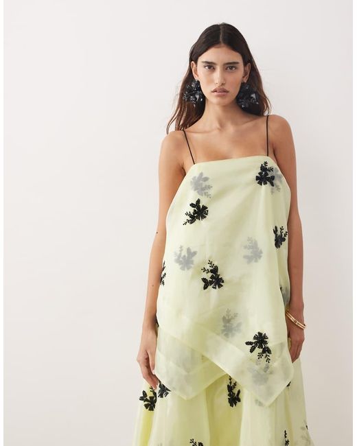 ARRANGE Natural Organza Floral Embellished Trapeze Maxi Dress