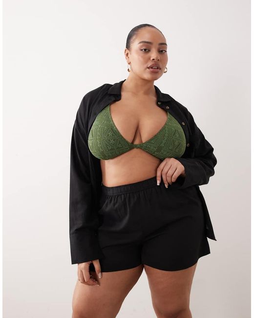 ASOS Black Asos Design Curve Ipanema Sheer Beach Shorts With Linen