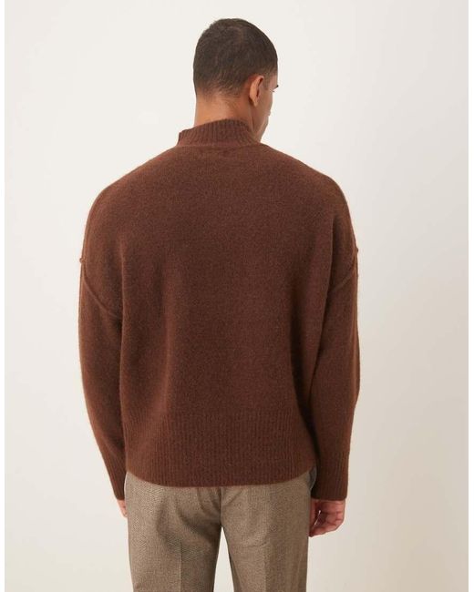 ASOS Brown Oversized Knitted Funnel Neck Wool Blend Jumper for men