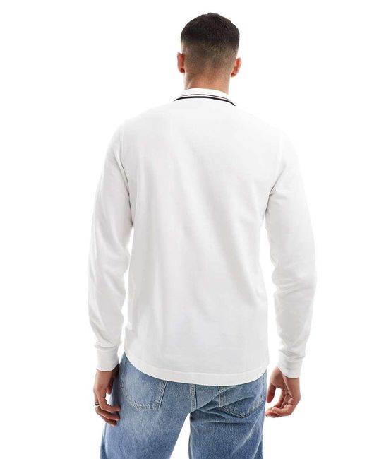 Fred Perry White Twin Tipped Long Sleeve Polo Shirt for men