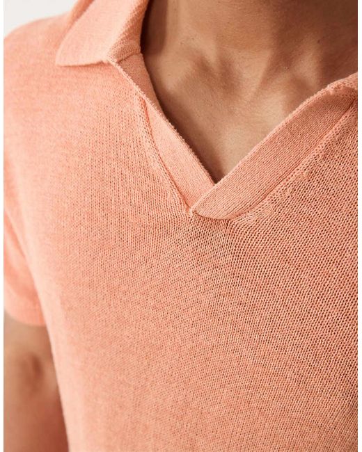 Mango Blue Cotton Mix Knitted Short Sleeve Revere Neck Poloshirt for men