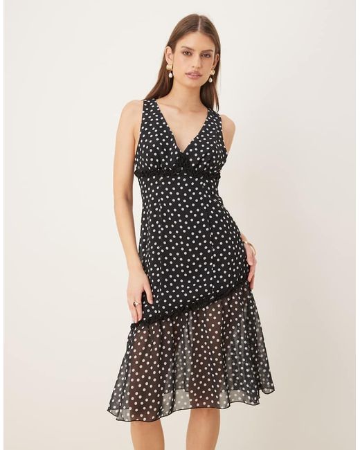 Motel Black Sovira Chiffon Polka Dot Midi Dress