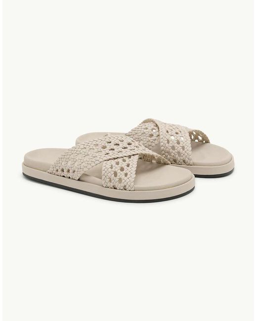 Nobody's Child White Real Leather Woven Cross Strap Sliders