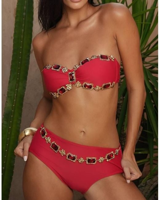 Moda Minx Red X Zoe Servini Bandeau Bikini Top With Faux Jewel Trim