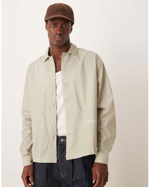 ASOS Brown Oversized Boxy Shirt With Embroidery for men