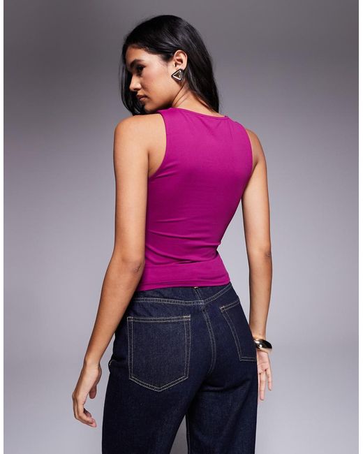 Top Color Baya Ceñido Muy Escotado De Poliamida De -Rojo ASOS de color Purple