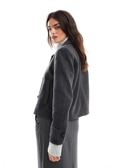 Chaqueta Corta Gris Oscuro De Tejido Efecto Lana De ONLY de color Black