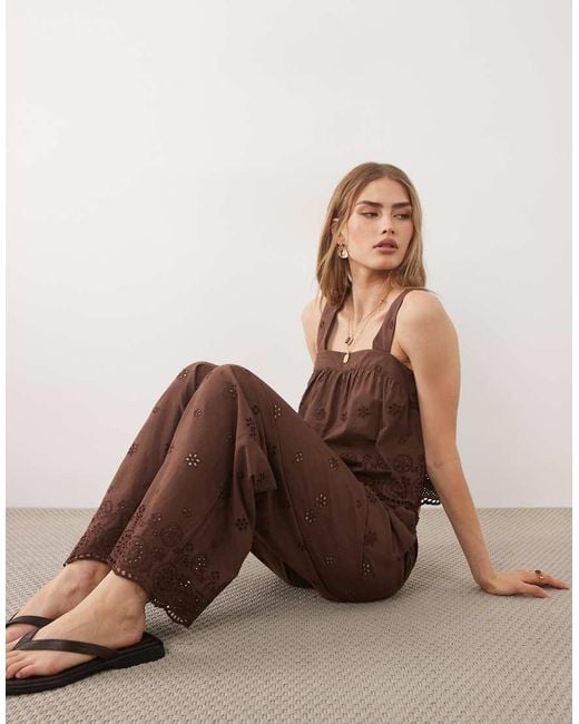 New Look Brown Co-Ord Broderie Wide Leg Trousers