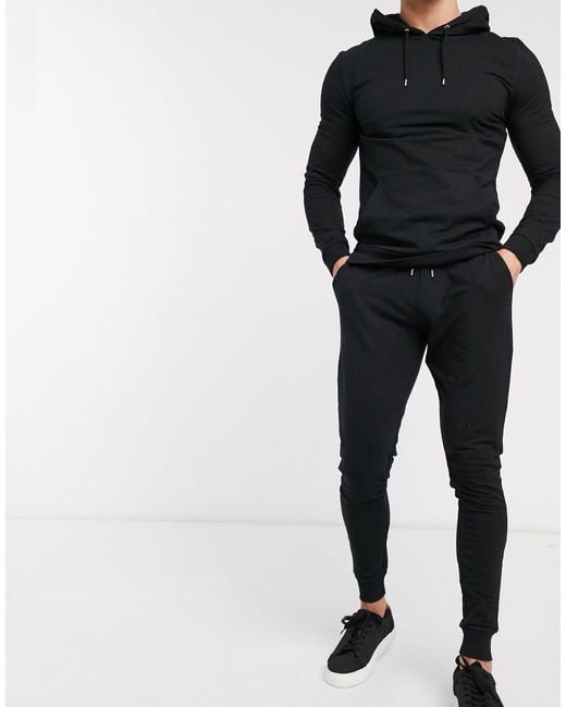 ASOS Black Muscle Tracksuit With Hoodie & Extreme Super Skinny joggers for men