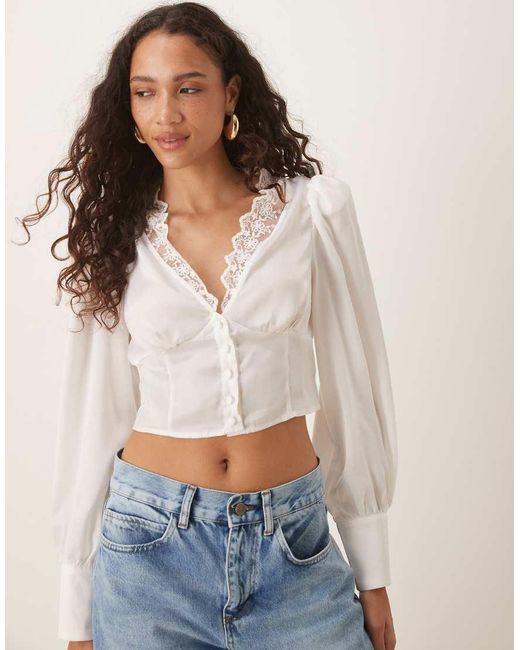 Glamorous White Crop Top With Long Sleeves