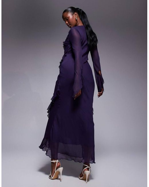 DASKA Blue Chiffon Maxi Dress With Frill Details