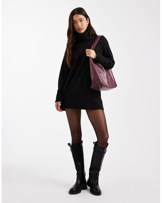 Brave Soul Black Roll Neck Mini Jumper Dress