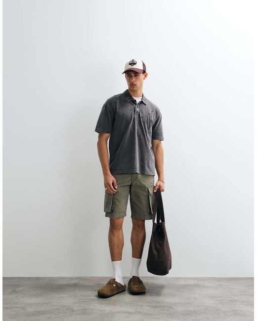 Hollister Gray Boxy Short Sleeve Polo With Star Detail for men