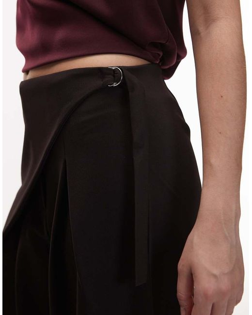 ASOS Blue Slinky Twill Tailored Wide Leg Trouser With Skirt Wrap Detail