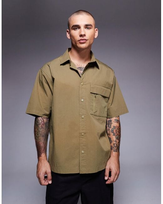 River Island Men's Green Boxy Fit Tech Overshirt