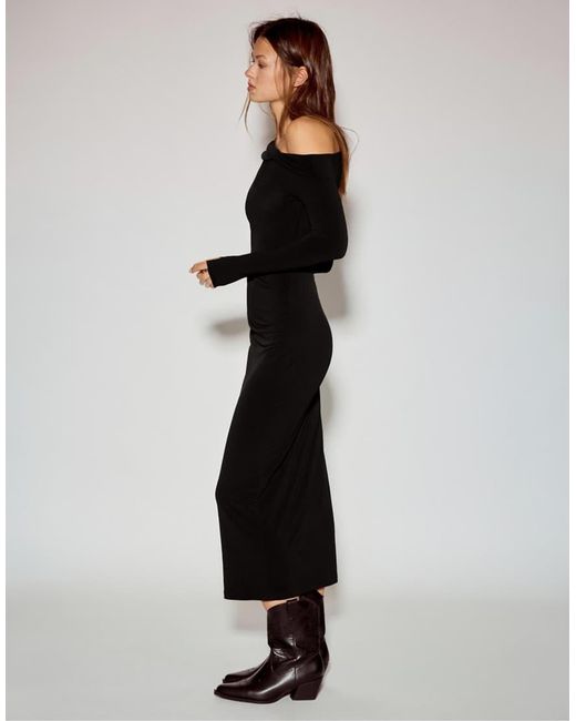 Pull&Bear Black Bardot Neckline Midi Dress